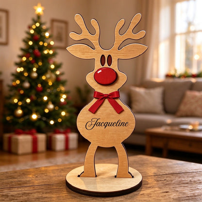 Personalized Wooden Reindeer Christmas Decoration with Custom Name - gift presentation