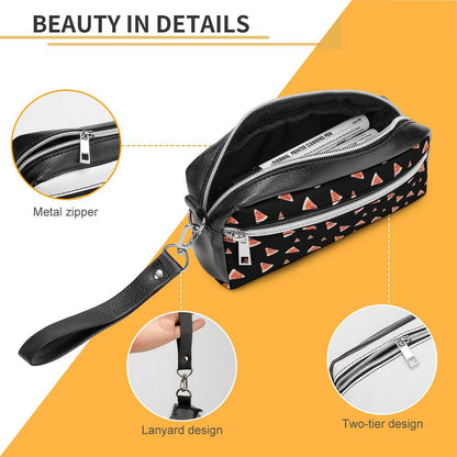 Personalized Wristlet Pouch top view, featuring sturdy zipper and compact shape.