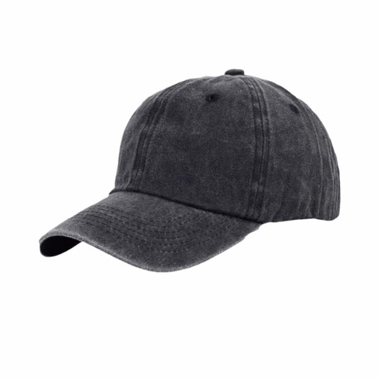 Personalized washed black cotton dad hat, unstructured style. Ideal for custom team & business logo branding.