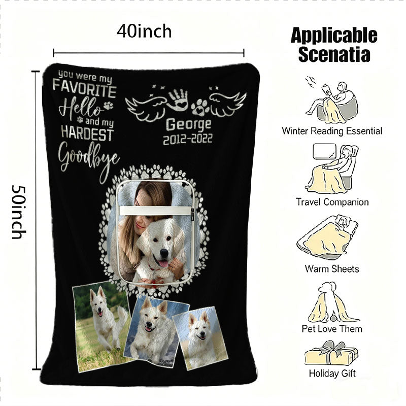 Personalized dog remembrance throw blanket on sofa