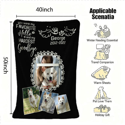 Personalized dog remembrance throw blanket on sofa