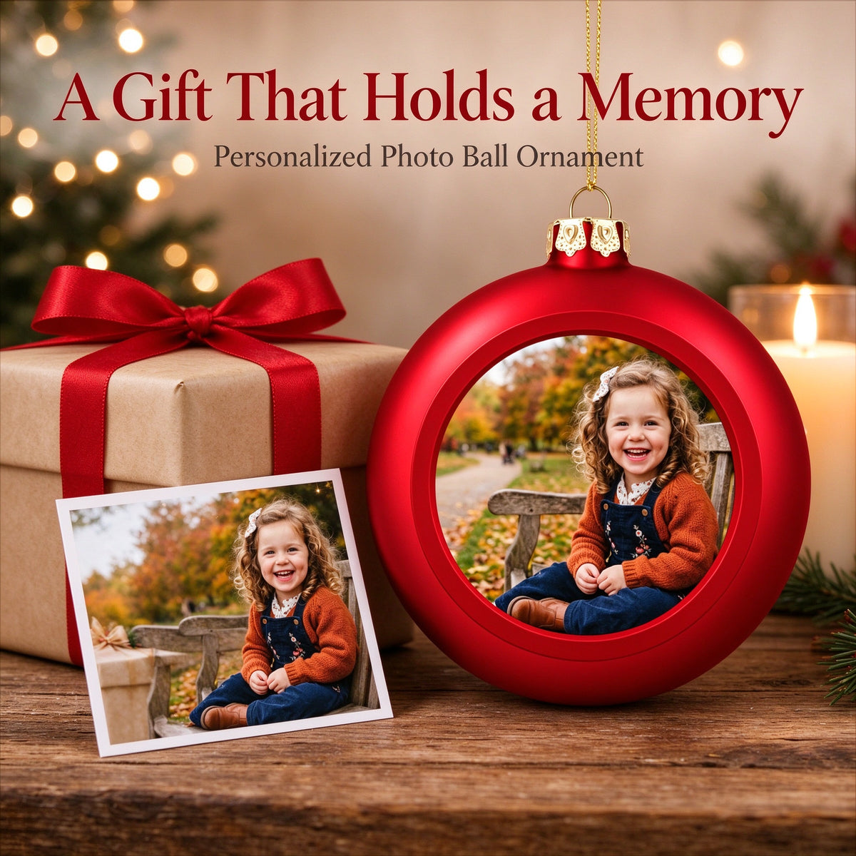 Personalized Photo Christmas Ball Ornament, Custom Family Picture Keepsake - main product view