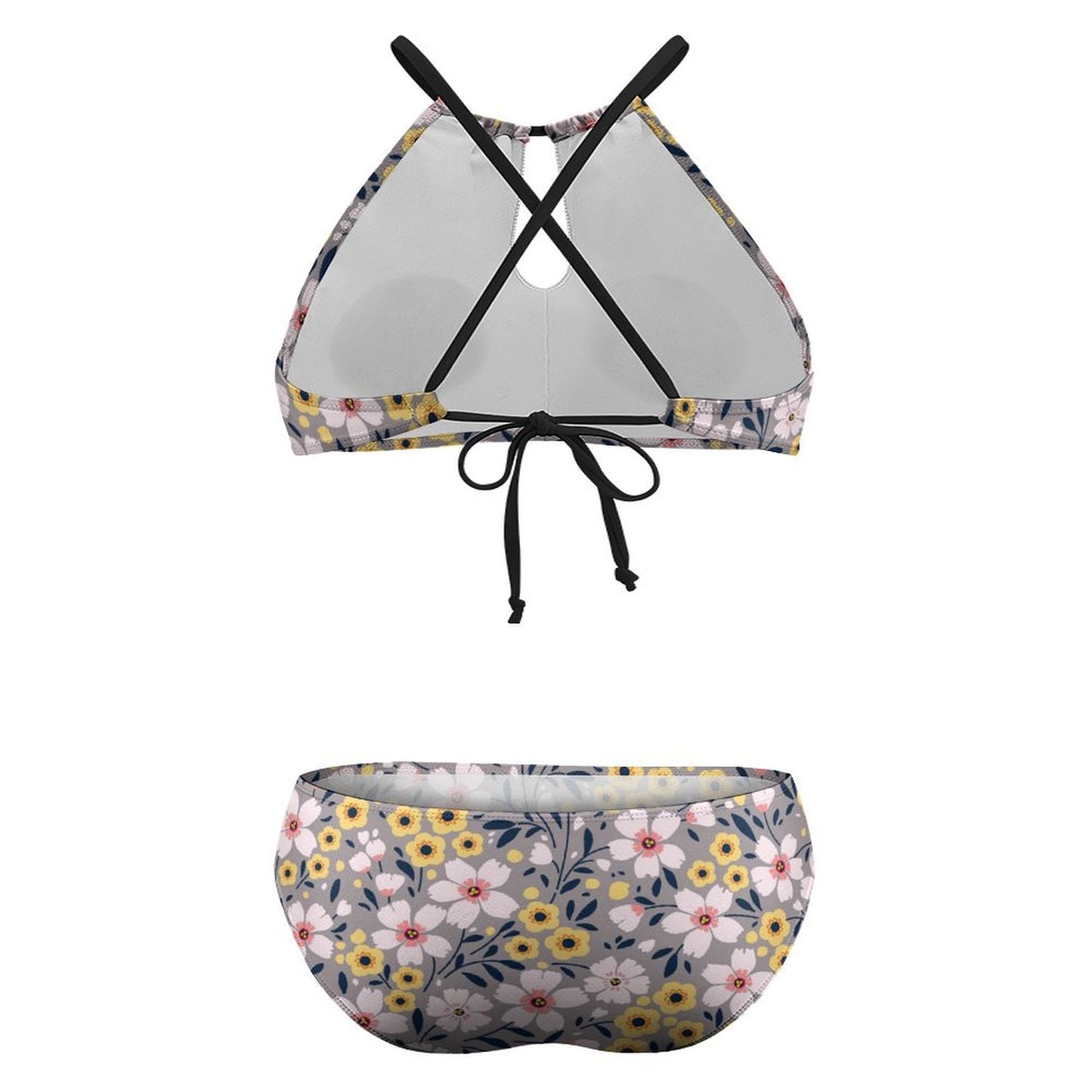 Plus Size Halter Bikini Top back view with cross straps and adjustable ties.