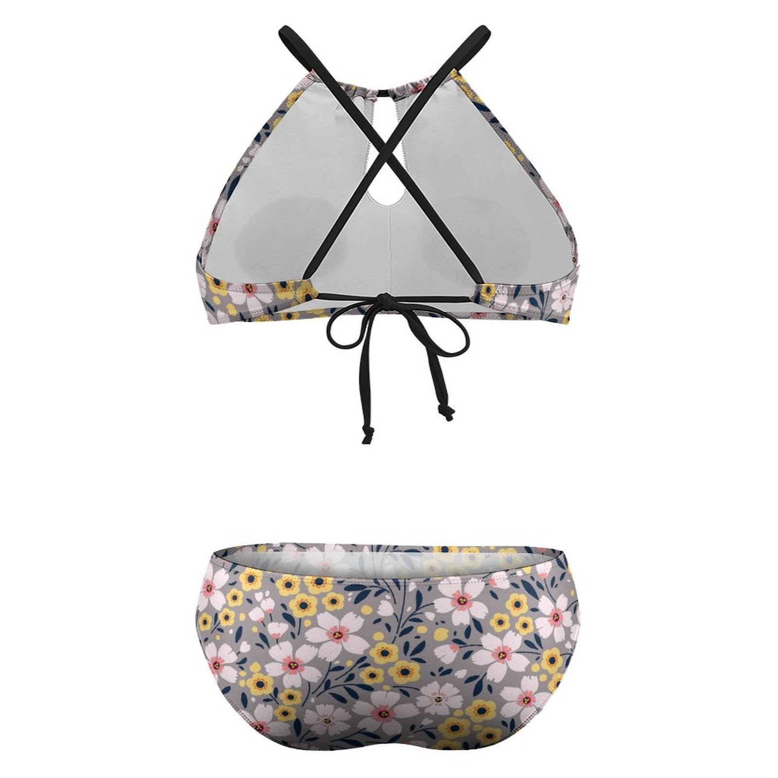 Plus Size Halter Bikini Top back view with cross straps and adjustable ties.