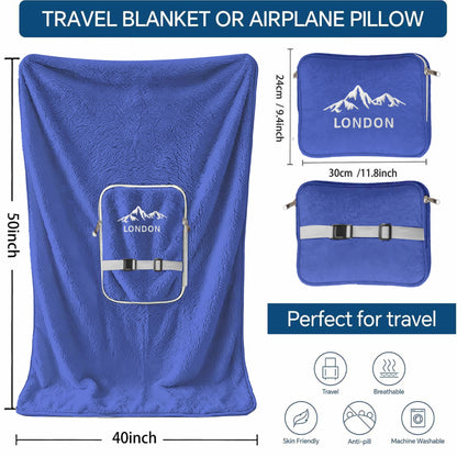 Travel blanket size guide showing 50x40 inch dimensions.
