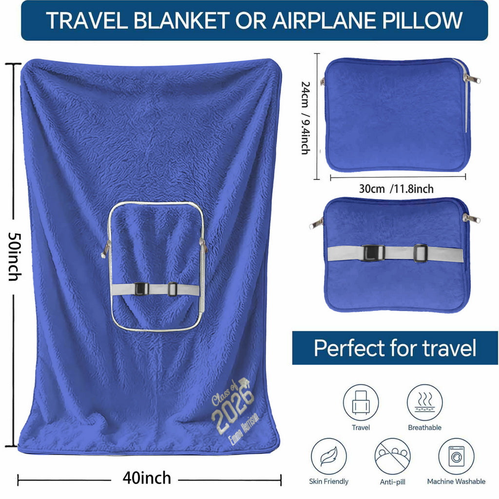 Size guide for 40x50 inch blanket and foldable pillow.