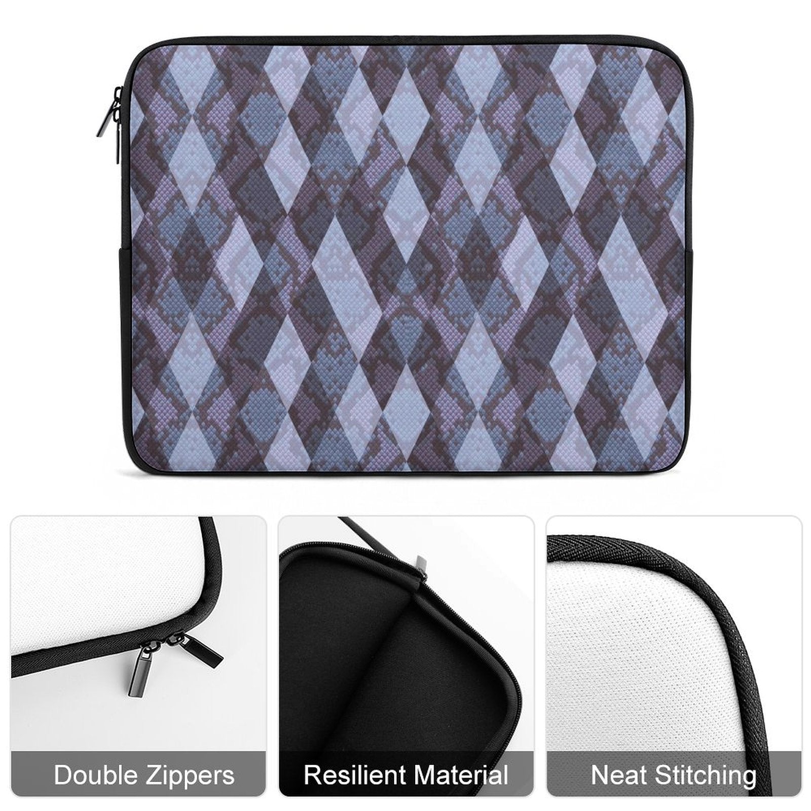 Portable Laptop Bag with Diamond Pattern, sliding a silver notebook inside the case.