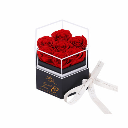 Red Eternal Roses in Box; Custom Logo/Design; Luxury Gift for Mothers Day/Valentines.