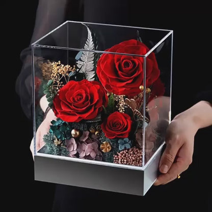 Preserved Rose Box Gift,Romantic Forever Flower Arrangement for Anniversary, Wedding, or Valentine’s Day