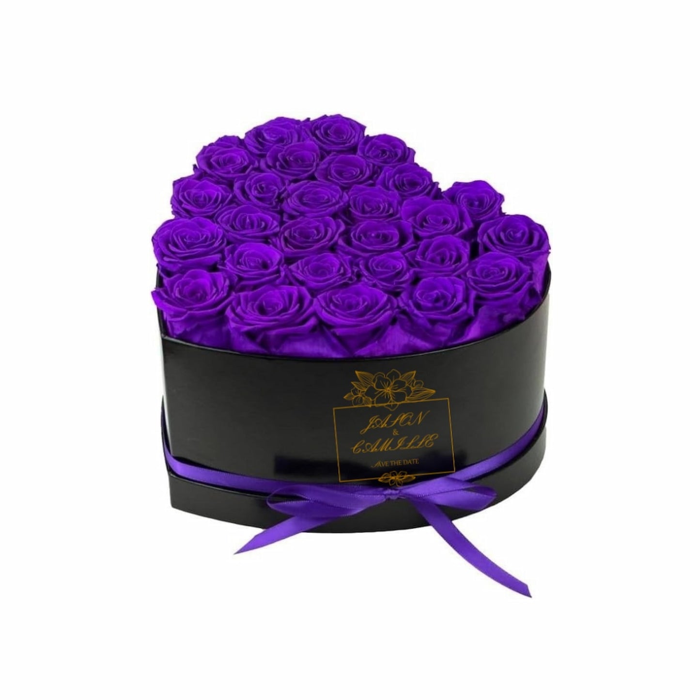 Purple Preserved Roses Heart Box, JOLIAN CAMILLE Personalized Save The Date