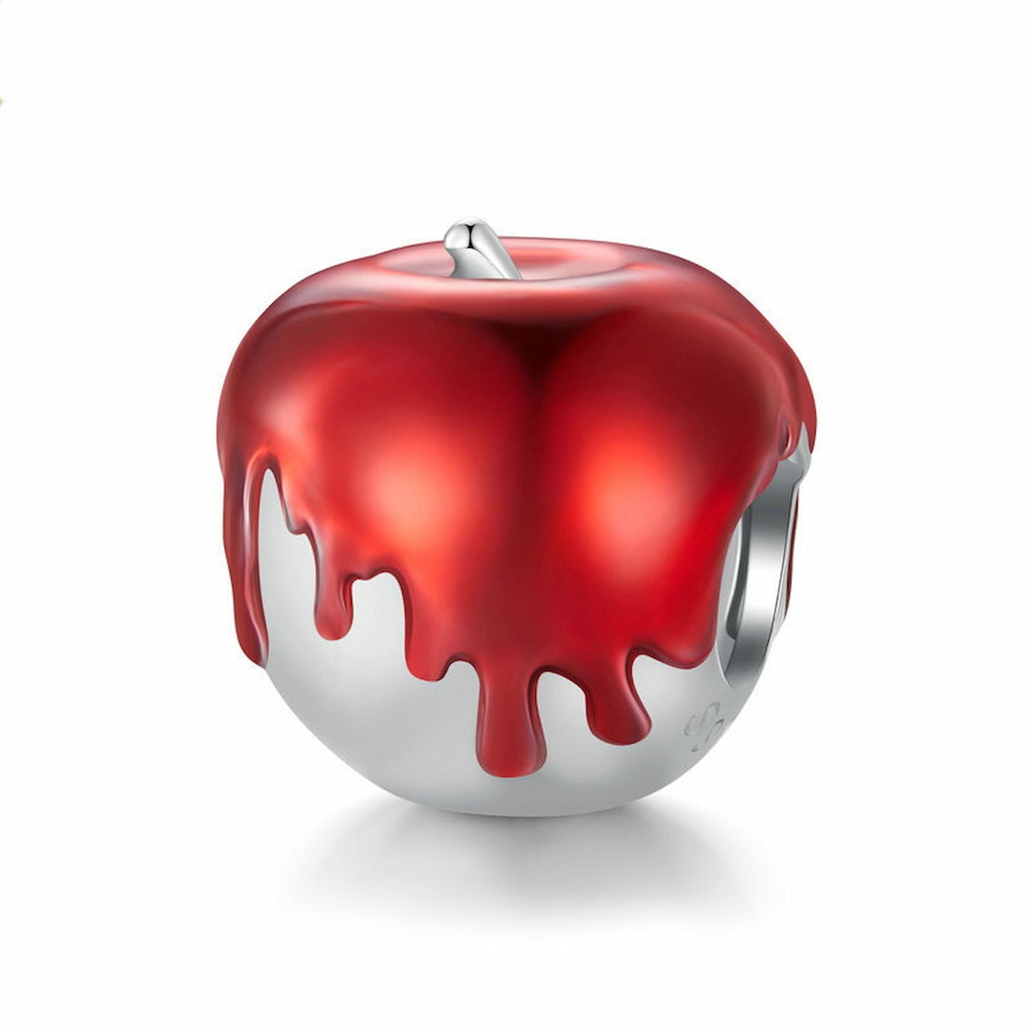 Red Dripping Apple Charm, Unique Sterling Silver Custom Christmas Bead.