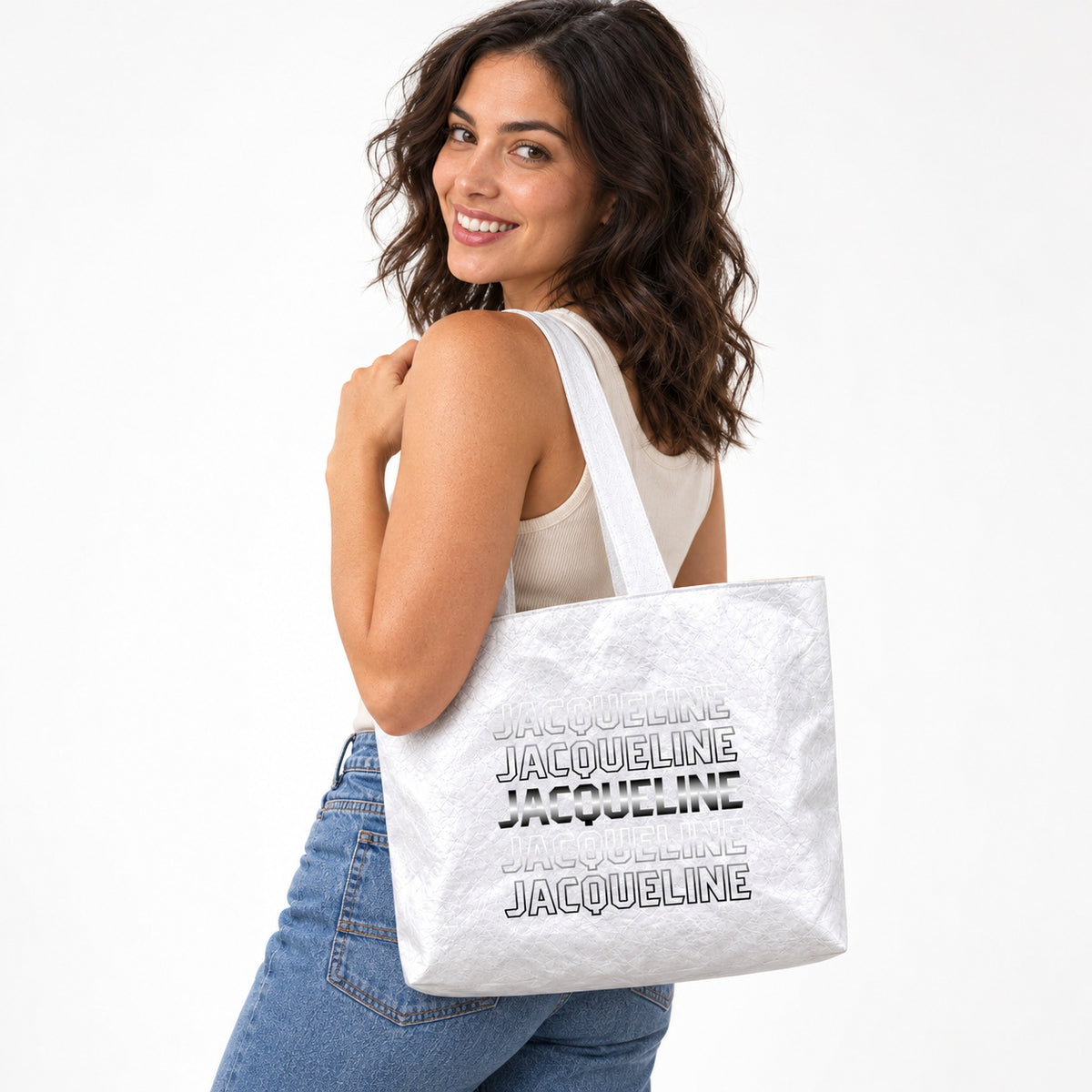 Personalized Repeated Name Typography Tote Bag - gift and everyday carry scene