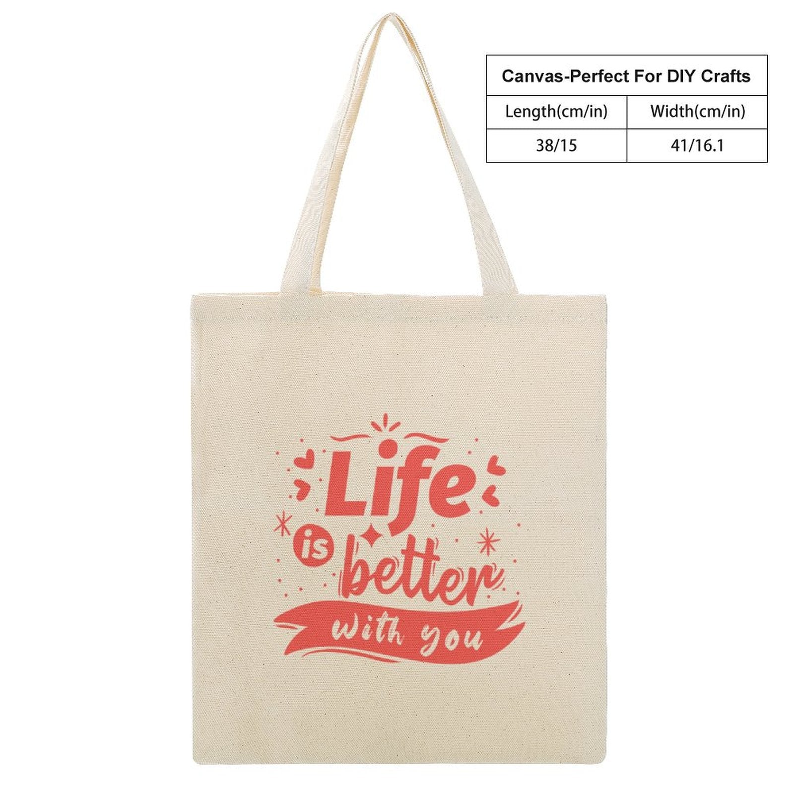 Reusable Cloth Bag for DIY Crafts. Medium Tote Bag size chart.