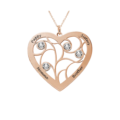 Personalized Heart Family Tree Necklace - Custom Engraved Names & Birthstones for Mom