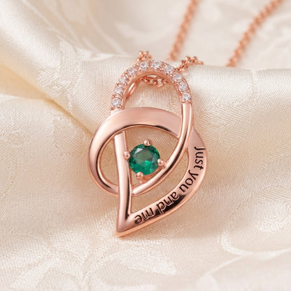 Custom Message Engraved Rose Gold Emerald Infinity Heart Necklace For Her