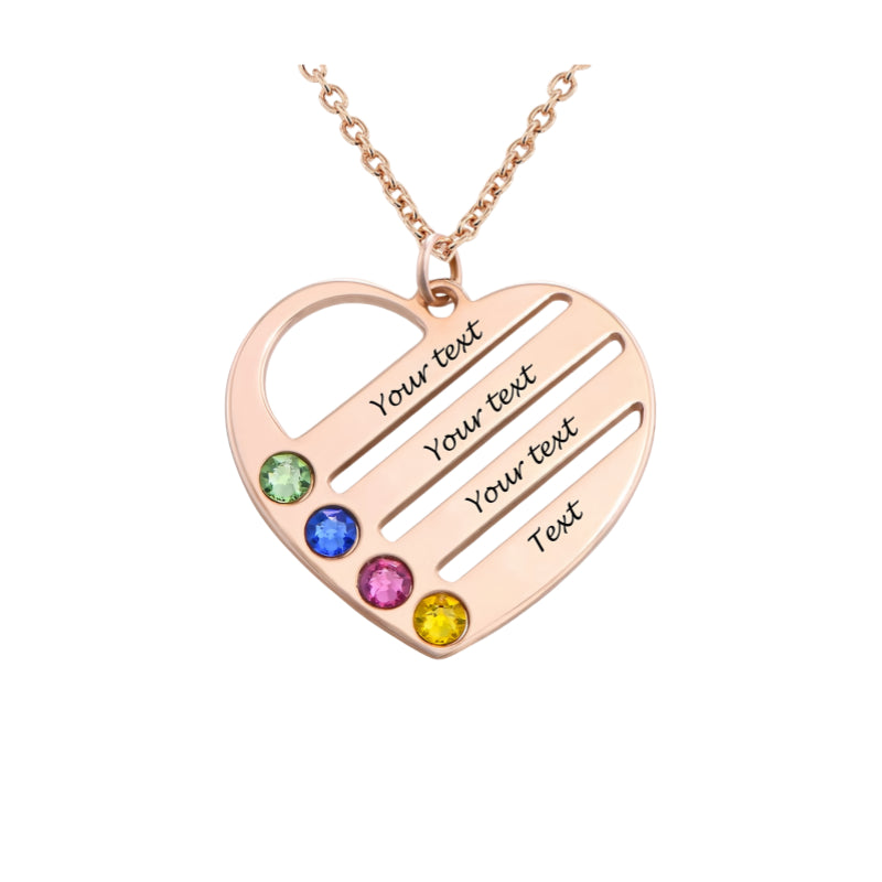 Rose gold engraved heart nameplate necklace, ideal Mothers Day jewelry gift.