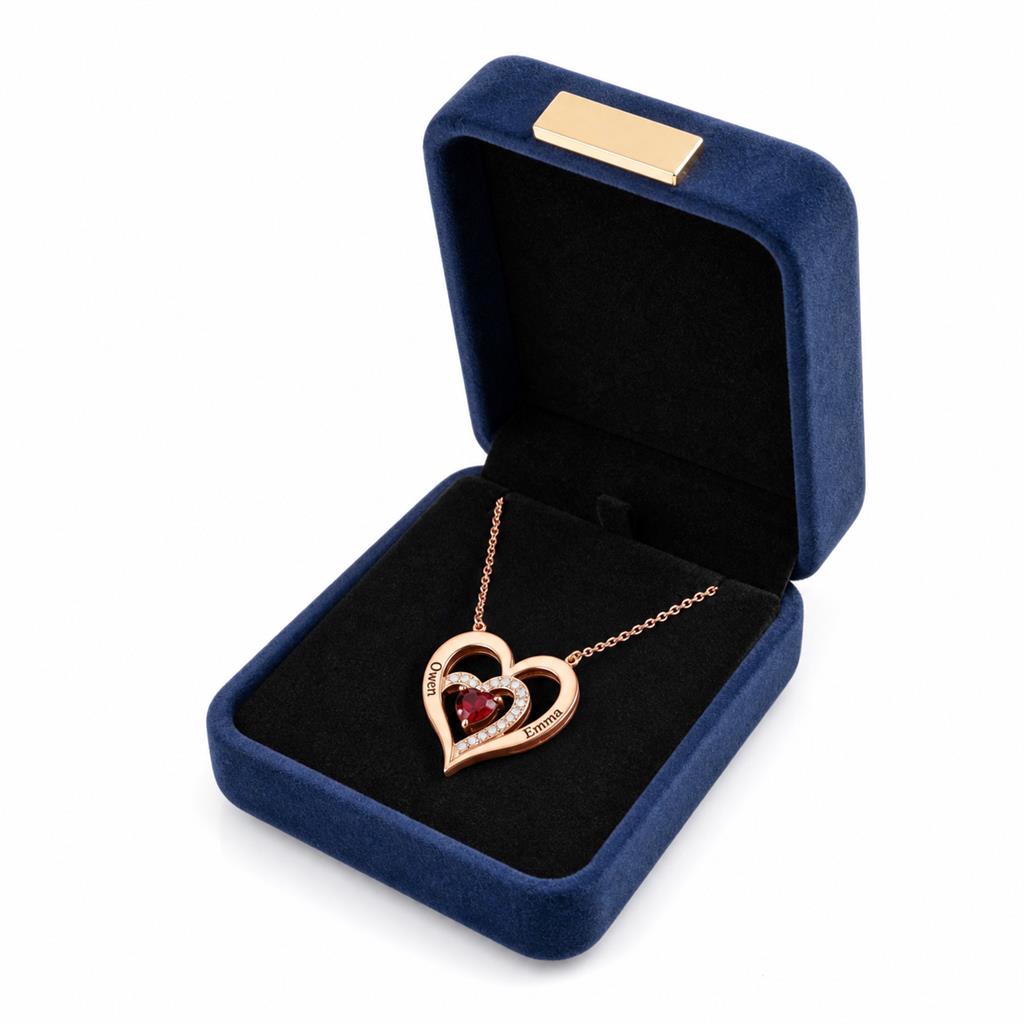 Rose gold heart necklace in a gift box