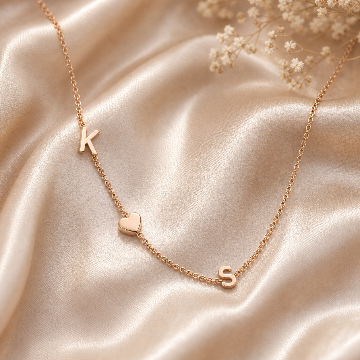 Initial heart necklace in a gift scene