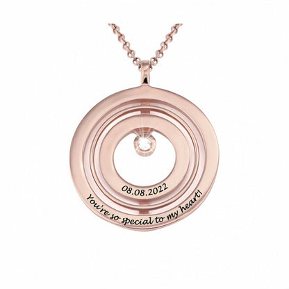 Rose Gold Personalized Necklace for anniversary. Engraved date and special text, Birthstone Jewelry.