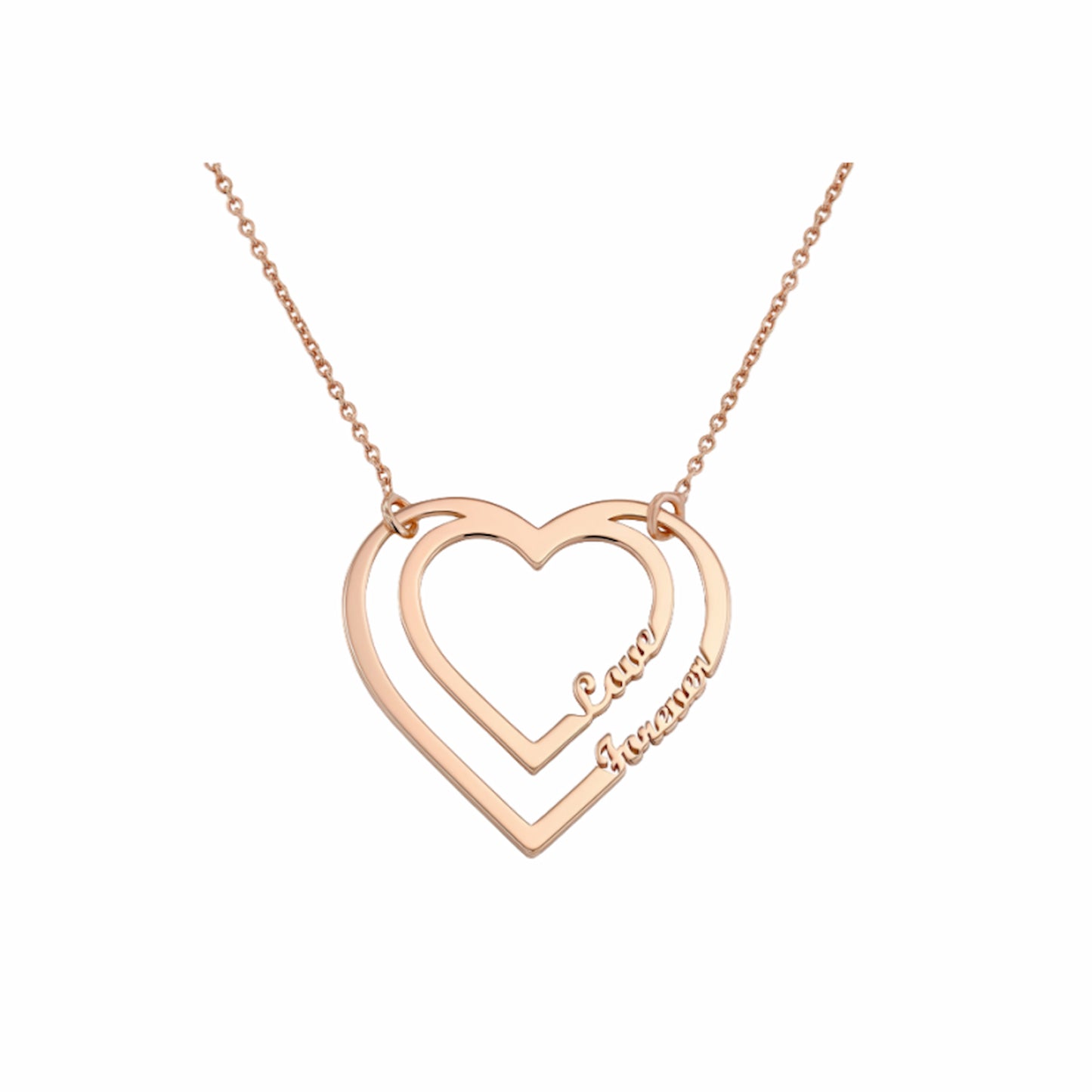 Collier prénom double cœur personnalisé - Argent sterling gravé sur mesure pour maman/épouse