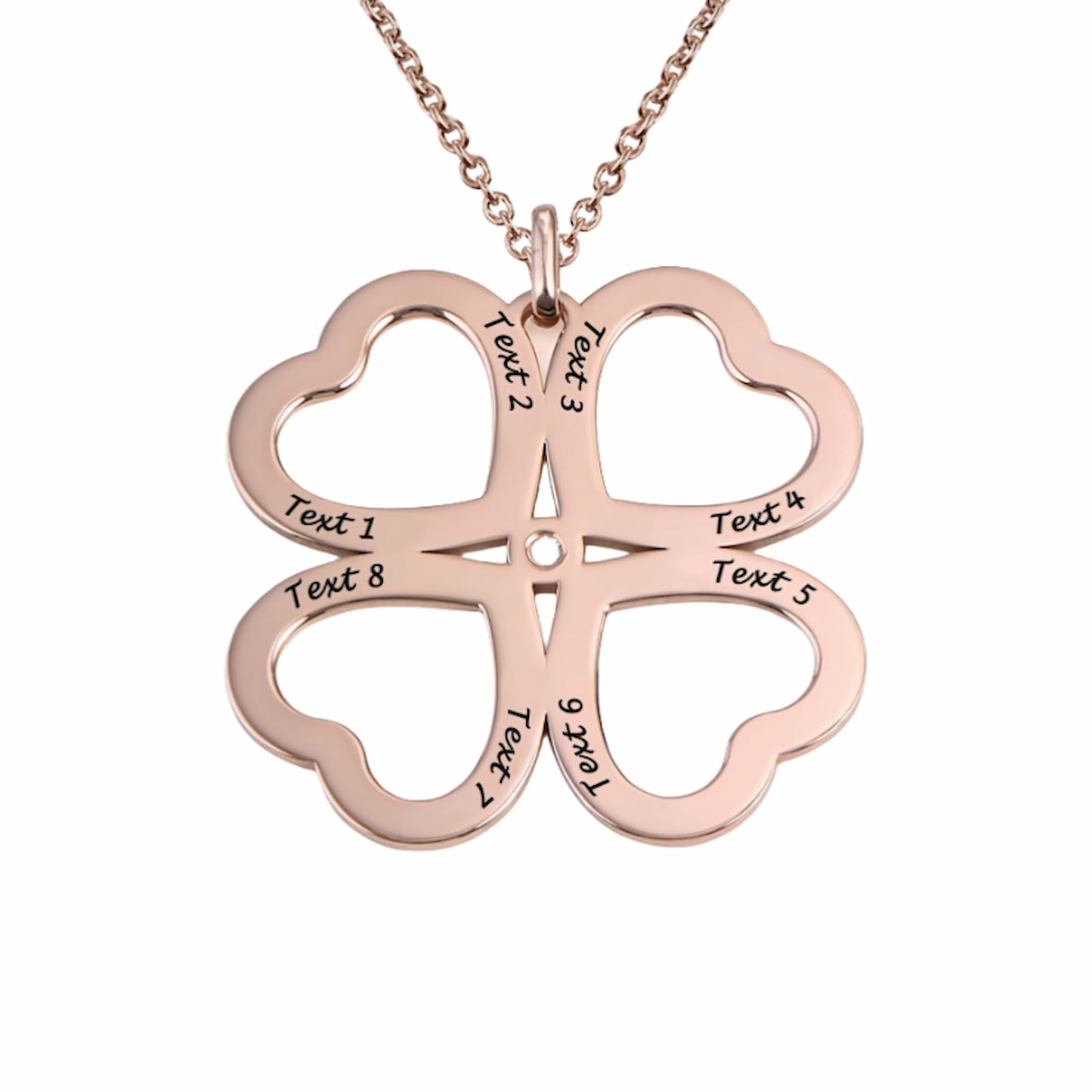 Personalized Four Heart Clover Necklace - Custom Engraved Names Sterling Silver Lucky Gift