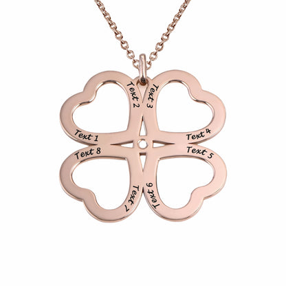 Personalized Four Heart Clover Necklace - Custom Engraved Names Sterling Silver Lucky Gift