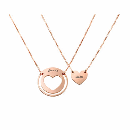Ensemble de colliers assortis mère-fille personnalisés - Cœur en argent sterling gravé sur mesure