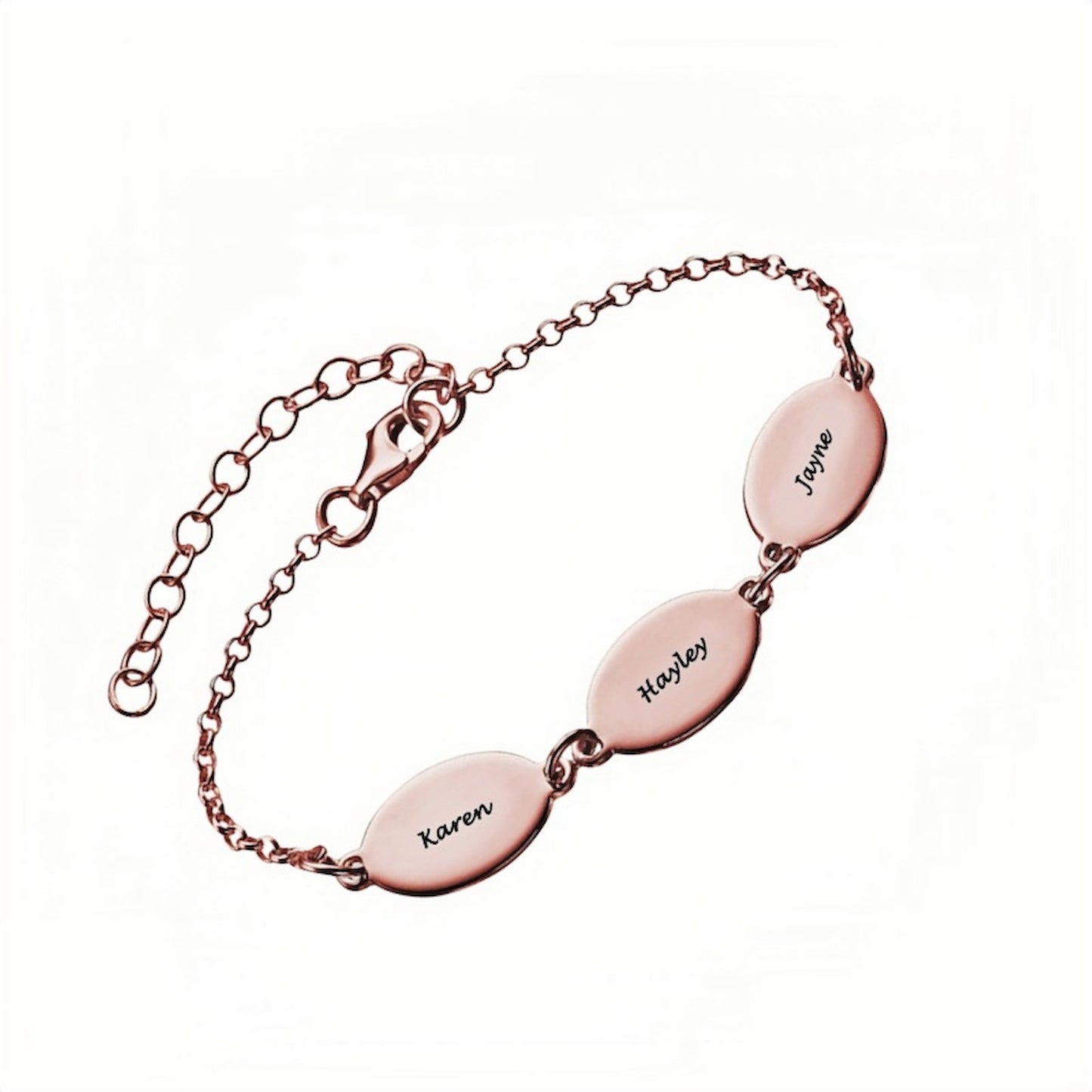 Bracelet personnalisé avec nom gravé - Breloques ovales personnalisées pour maman et famille | Or 925 ou 18 carats