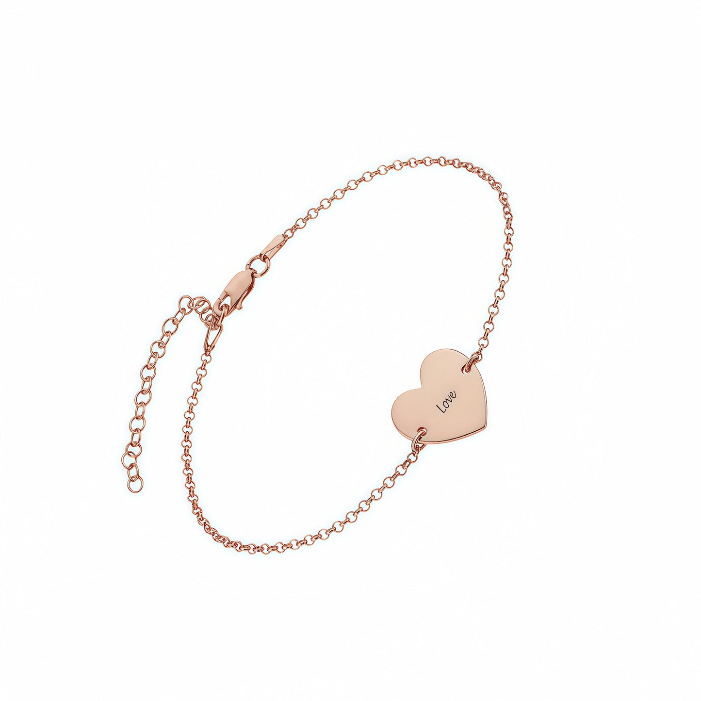 Rose Gold Plated Personalized Heart Chain Bracelet. Sterling Silver Gifts for her.