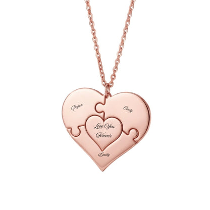 Rose gold puzzle heart engraved with "Love You Forever."