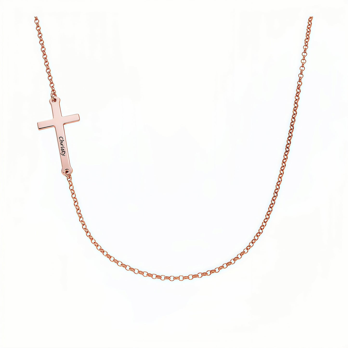 Rose gold plated personalized sideways cross necklace gift for women.