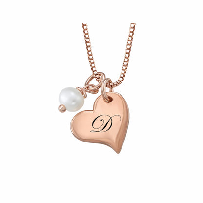 Collier personnalisé en argent sterling avec initiale en forme de cœur et perle pour femme