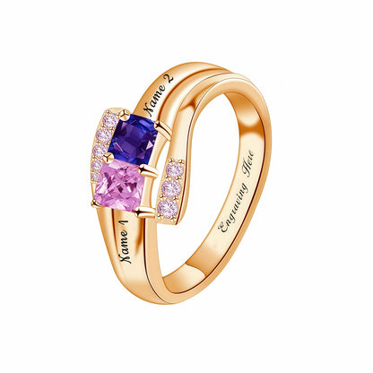 Personalized Mother's Ring: Two Simulated Birthstones & Engraved Names