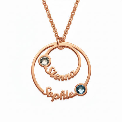 Collier prénom personnalisé en cercle - Pendentif familial en argent sterling avec pierre de naissance personnalisée pour maman