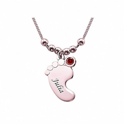 Personalized Baby Feet Birthstone Necklace - Custom Engraved Name Sterling Silver for Mom