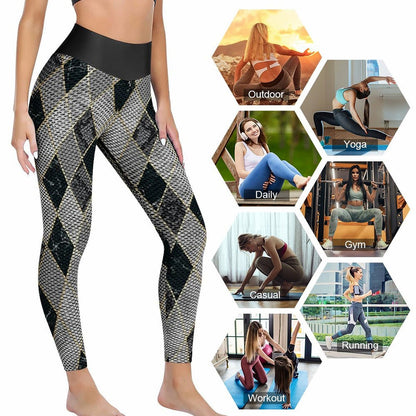 Personalized gym tights lifestyle collage showing yoga and athletic use.