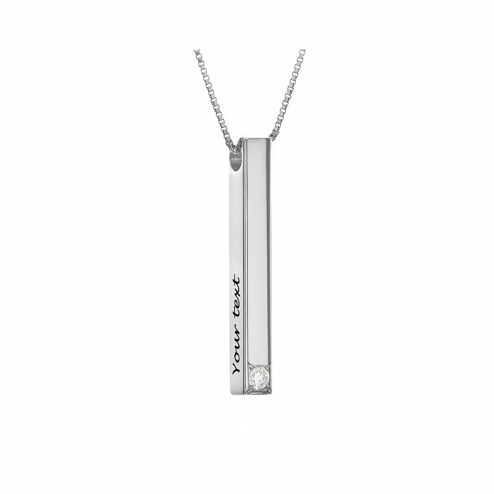 Custom Engraved Vertical Bar Necklace in Sterling Silver with crystal for couples.