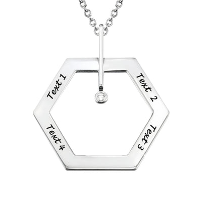 Collier hexagonal personnalisé - Gravure personnalisée avec noms et pierre | Cadeau pour maman et grand-mère