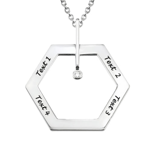 Personalized Hexagon Necklace - Custom Engraved with Names & Stone | Gift for Mom & Grandma
