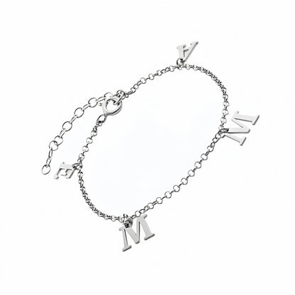 Sterling Silver Initial Bracelet with custom letter charms for her, minimalist jewelry