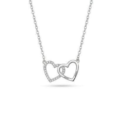 Personalized double heart pendant with cubic zirconia