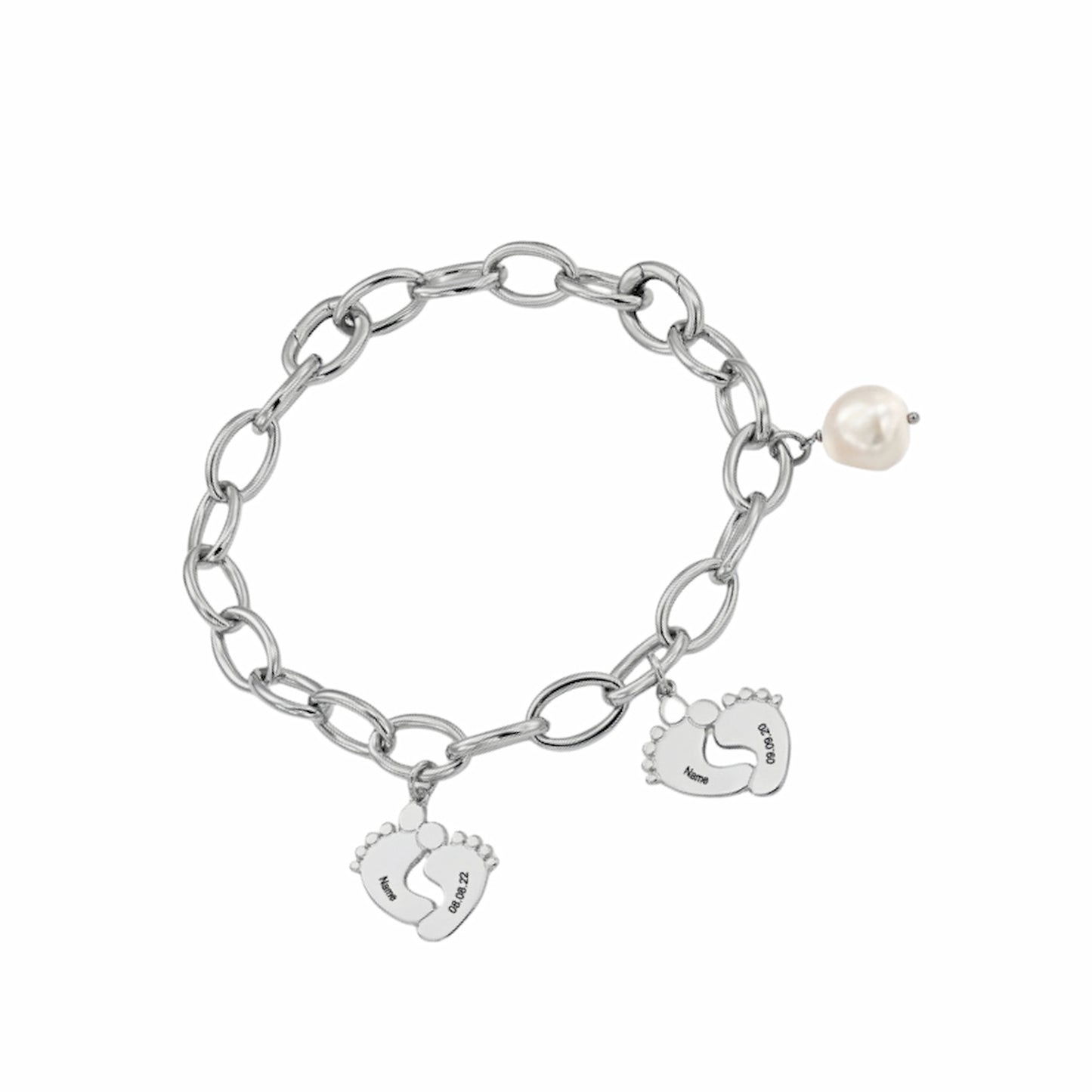 Bracelet personnalisé avec breloque empreintes de pieds de bébé - Nom et date gravés sur mesure en argent sterling pour maman