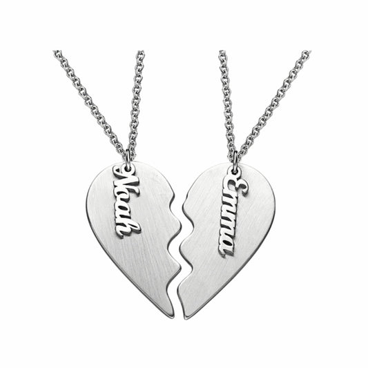 Sterling silver personalized half heart BFF necklace for 2