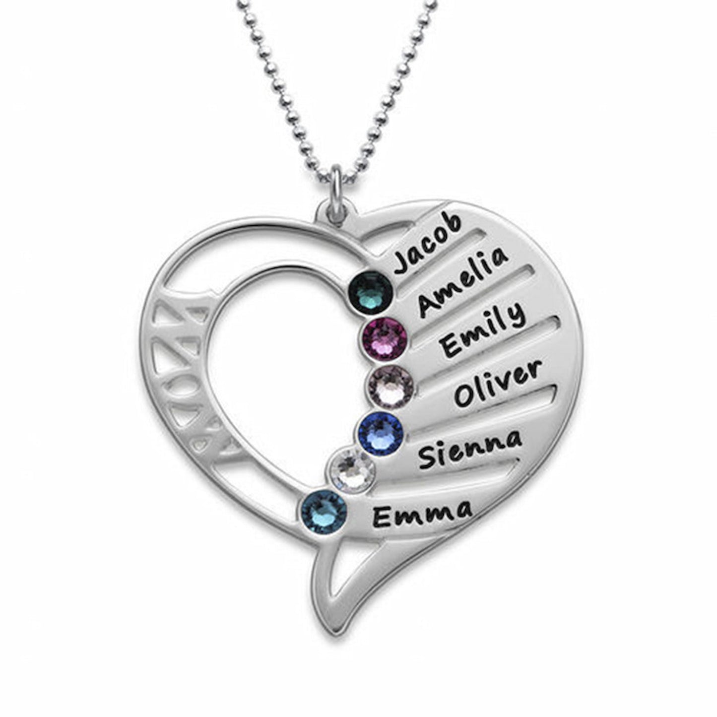 Custom 925 Sterling Silver Heart-Shaped Family Name & Birthstone Pendant Necklace - Personalized Jewelry