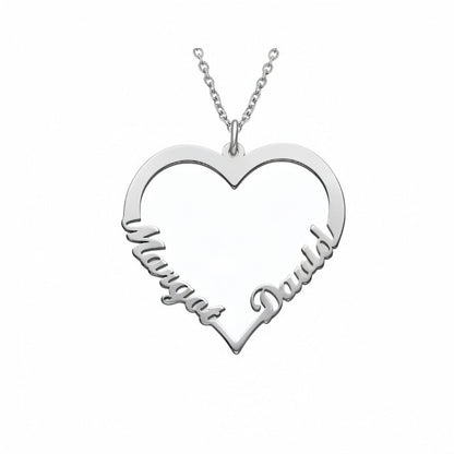 Collier personnalisé avec prénom en forme de cœur - Cadeau en argent sterling avec les noms du couple - Idéal pour une épouse ou une maman