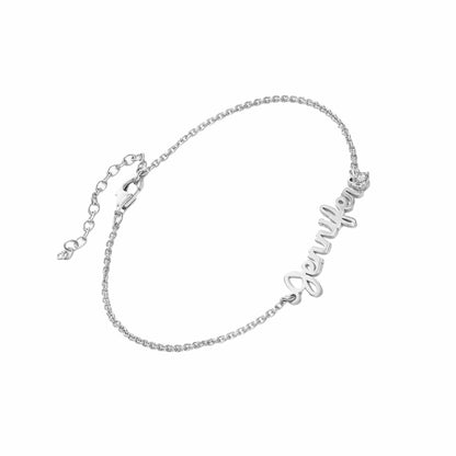 Personalized Script Name Bracelet - Custom Sterling Silver Nameplate & Stone for Women