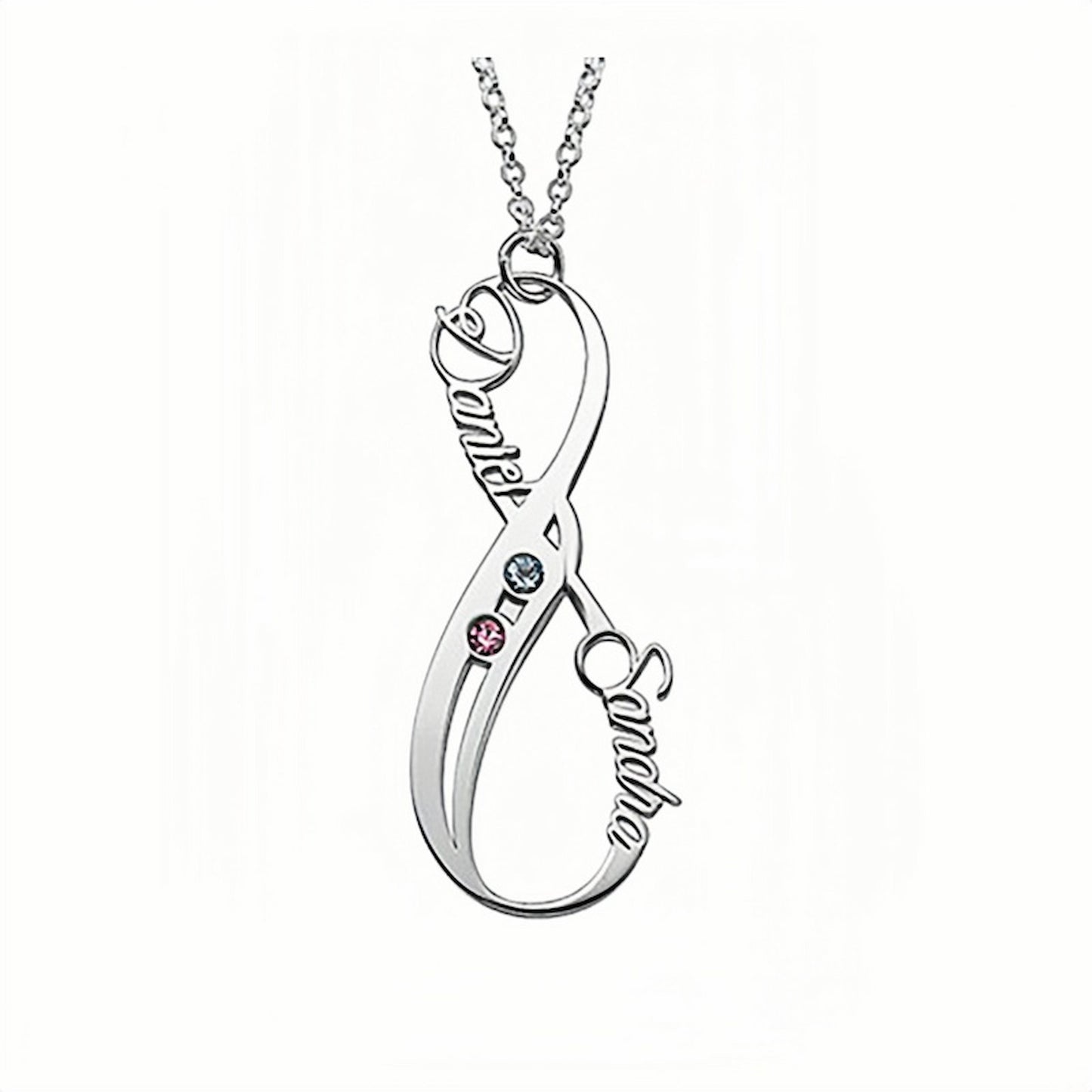 Personalized Vertical Infinity Name Birthstone Necklace - Custom Gifts for Couples