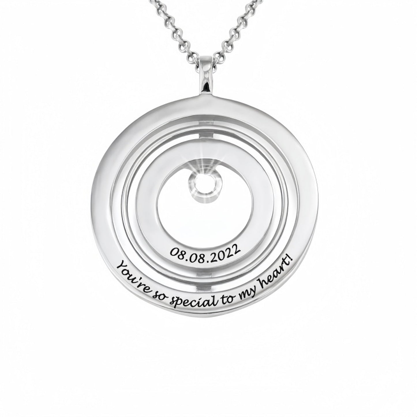 Collier en argent sterling personnalisé, pendentif rond rotatif gravé sur mesure (cadeau)