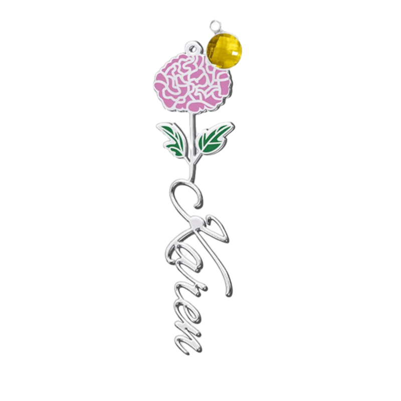 Personalized Floral Name Necklace Charms with Birthstones - Custom Flower & Name Jewelry