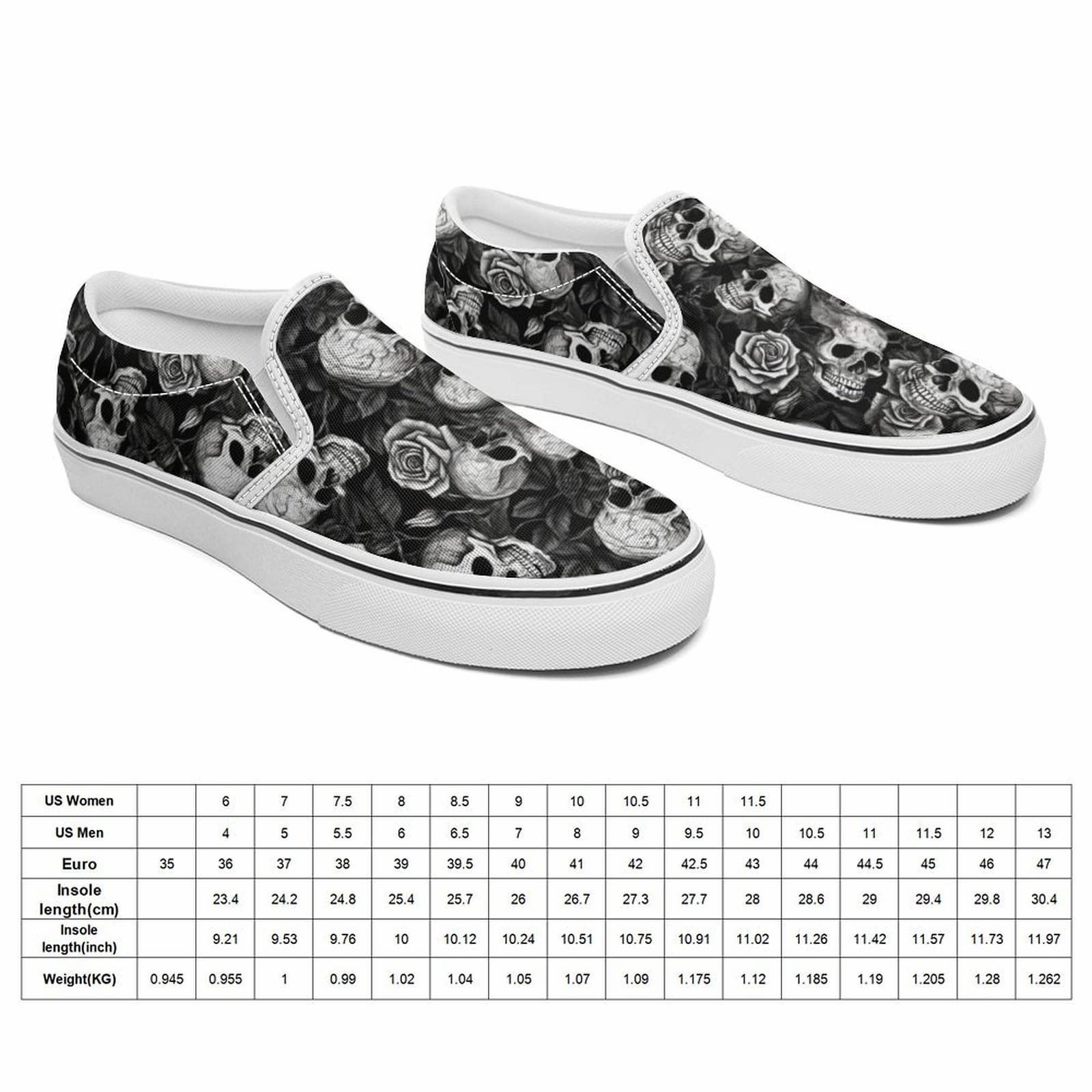 Sizing Chart For Unisex Custom Canvas Shoes Weight Length.